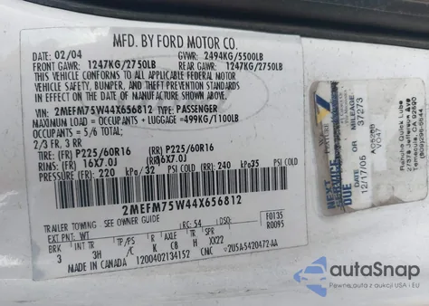 2004 Mercury Grand Marquis Ls z USA, uszkodzony, nr VIN 2MEFM75W44X656812